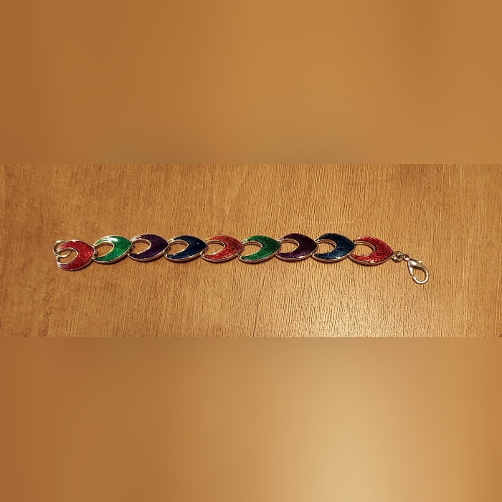 Vintage enamel women's multi color bracelet with lobster claw clasp